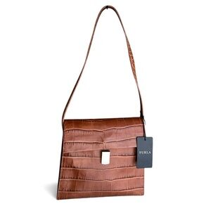 🆕 Furla Flap Shoulder Bag British Tan Leather